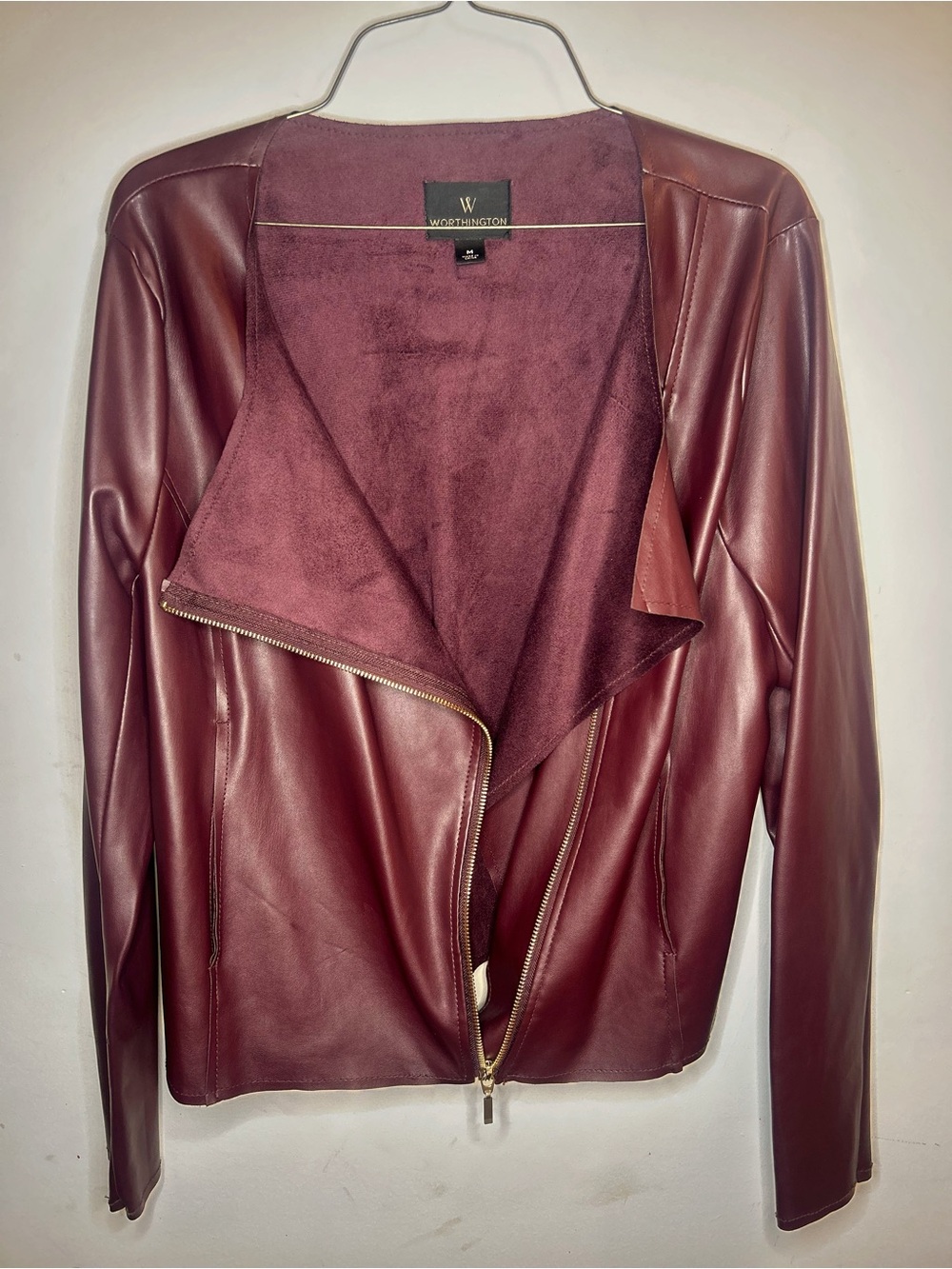 Worthington Women's Deep Burgundy Faux Leather Moto Jacket
